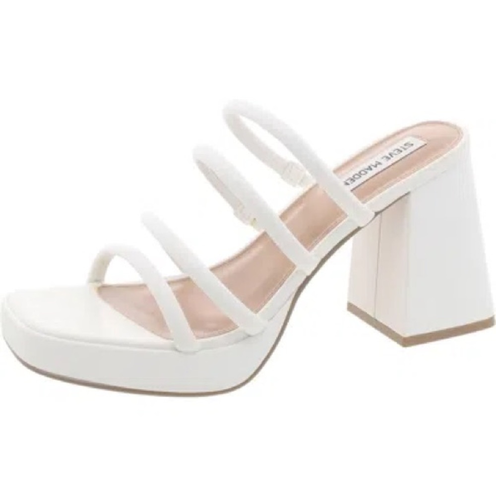 Steve Madden Observe White Strappy Block Heel Sandals